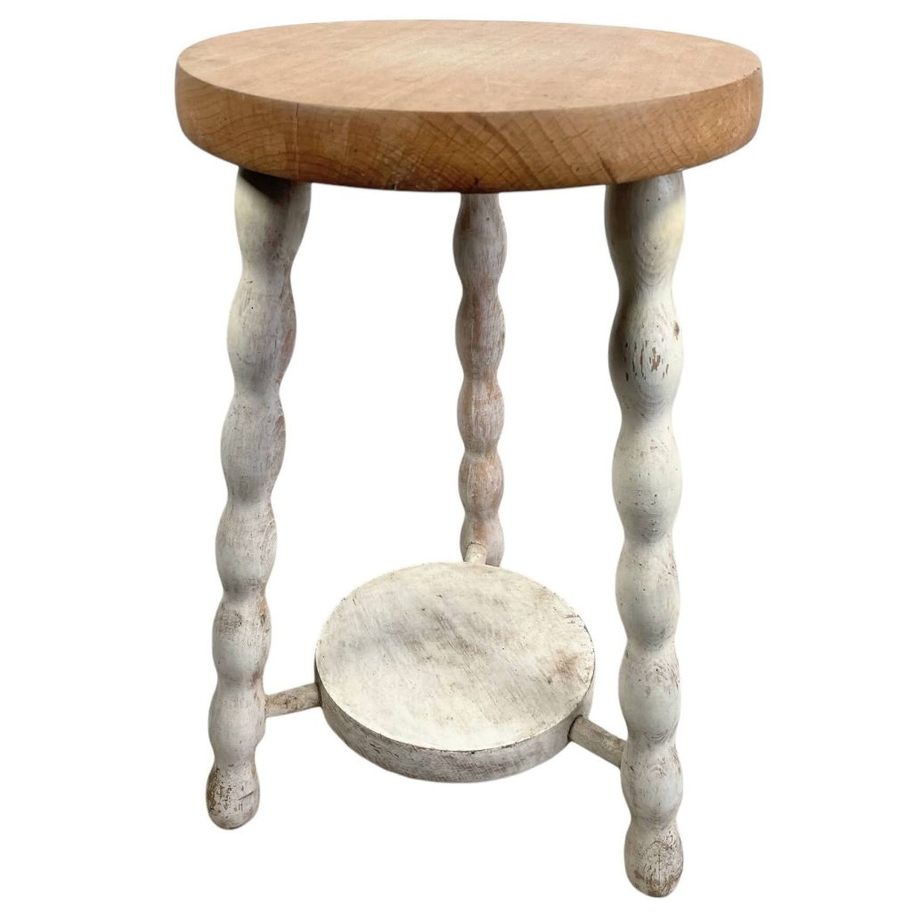 Vintage French Traditional Double Plant Stand Wooden Brown Bobbin Display Rest Plinth Seating Plant Pot Tabouret c1970's