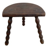 Alternative view of Vintage French Wooden Bobbin Leg Milking Stool Chair Seat Table Farm D Shaped Seat Plant Rest Stand Plinth Tabouret c1960's