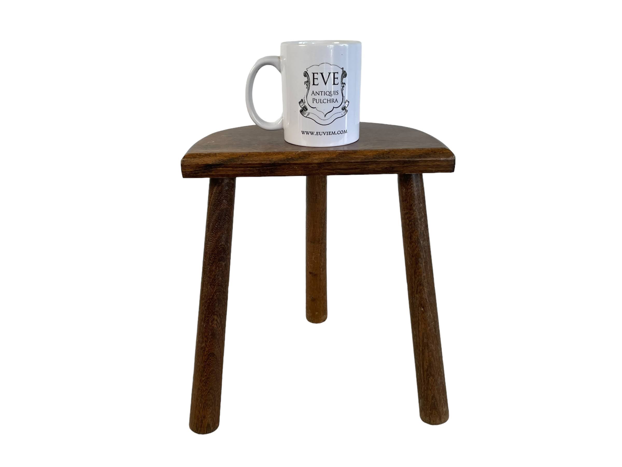 Stool Vintage French Wooden Wood Milking Chair Seat Kitchen Table Farm D Shaped Seat Plant Rest Stand Plinth Tabouret c1970’s 2 Stool Vintage French Wooden Wood Milking Chair Seat Kitchen Table Farm D Shaped Seat Plant Rest Stand Plinth Tabouret c1970's - Image 2