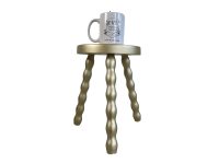 Alternative view of Vintage French Gold Country Cottage Stool Bobbin Style Turned Leg Table Wooden Wood Chair Seat Stand Pot Display Tabouret c1960-70's