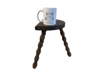 Alternative view of Vintage French Wooden Bobbin Leg Milking Stool Chair Seat Table Farm D Shaped Seat Plant Rest Stand Plinth Tabouret c1960's