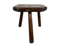 Alternative view of Vintage French Stool Farmhouse Homemade Wooden Milking Chair Seat Table D Shaped Seat Plant Rest Stand Plinth Tabouret c1950-60's