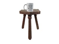 Alternative view of Vintage French Small Stool Table Wooden Wood Chair Hexagonal Seat Side Stand Flower Pot Display Shelf Prop Tabouret c1970's