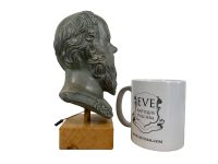 Alternative view of Vintage Greek Sokrat Bronzed Plaster Wood Stand Bust Head Ornament Figurine Display Gift c1980's