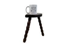 Alternative view of Vintage French Wooden Tripod Bobbin Leg Milking Stool Chair Seat Table Farm D Shaped Seat Plant Rest Stand Plinth Tabouret c1960-70's