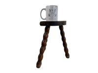 Alternative view of Vintage French Wooden Tripod Bobbin Leg Milking Stool Chair Seat Table Farm D Shaped Seat Plant Rest Stand Plinth Tabouret c1960-70's