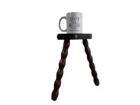 Alternative view of Vintage French Wooden Tripod Bobbin Leg Milking Stool Chair Seat Table Farm D Shaped Seat Plant Rest Stand Plinth Tabouret c1970's