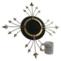 Alternative view of Vintage French Metal Leaf On Stalk Ornate Brass Wall Hanging Circular Glass Mirror Decorative Cloakroom circa 1990's