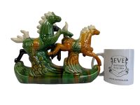 Alternative view of Vintage Chinese Tang Style Horses Brown Green Export Porcelain Figural Ceramic Ornament Decorative Figurine DAMAGED circa 1980's