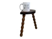 Alternative view of Vintage French Stool Chair Seat Wooden Milking Kitchen Table D Shaped Seat Bobbin Leg Plant Rest Stand Plinth Tabouret c1950-60's