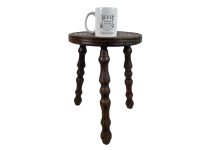 Alternative view of Antique French Stool Chair Large Carved Seat Wooden Kitchen Small Table Round Shaped Seat Plant Stand Plinth Tabouret c1880-1900's