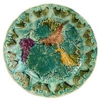 Vintage French Leaf Decorated Hand Painted Dish Plate Aqua Green Blue Green Serving Plate Wall Hanging c1940-50's