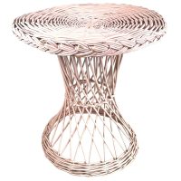 Vintage French Stool Wicker Rattan Woven Plinth Stand Display Seating Conservatory Painted Pink Plant Pot Stand Tabouret c1980-90's