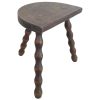 Vintage French Wooden Bobbin Leg Milking Stool Chair Seat Table Farm D Shaped Seat Plant Rest Stand Plinth Tabouret c1960's