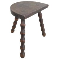 Vintage French Wooden Bobbin Leg Milking Stool Chair Seat Table Farm D Shaped Seat Plant Rest Stand Plinth Tabouret c1960's