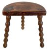 Vintage French Wooden Bobbin Leg Milking Stool Chair Seat Table Farm D Shaped Seat Plant Rest Stand Plinth Tabouret c1960's