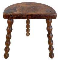 Vintage French Wooden Bobbin Leg Milking Stool Chair Seat Table Farm D Shaped Seat Plant Rest Stand Plinth Tabouret c1960's