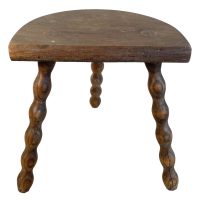 Vintage French Wooden Bobbin Leg Milking Stool Chair Seat Table Farm D Shaped Seat Plant Rest Stand Plinth Tabouret c1960's