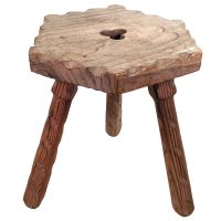 Vintage French Small Stool Table Wooden Wood Chair Hexagonal Seat Side Stand Flower Pot Display Shelf Prop Tabouret c1970's