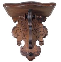 Antique French Shelf Small Plinth Wood Wooden Dark Brown Natural Wood Shelving Wall Stand Display Ornate c1910's