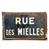 Vintage French Original Iron Enamel Street Sign Rue De Mielles Metal Road Display Promotional c1950's