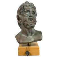 Vintage Greek Askupios Neocine Bronzed Plaster Wood Stand Bust Head Ornament Figurine Display Gift c1980's