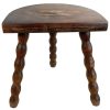 Vintage French Wooden Tripod Bobbin Leg Milking Stool Chair Seat Table Farm D Shaped Seat Plant Rest Stand Plinth Tabouret c1960-70's