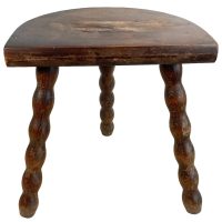 Vintage French Wooden Tripod Bobbin Leg Milking Stool Chair Seat Table Farm D Shaped Seat Plant Rest Stand Plinth Tabouret c1960-70's