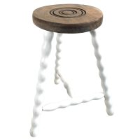 Vintage Stool White French Medium Wooden Wood Milking Chair Seat Kitchen Table Farm Round Seat Plant Stand Bobbin Tabouret c1960-70’s Vintage Stool White French Medium Wooden Wood Milking Chair Seat Kitchen Table Farm Round Seat Plant Stand Bobbin Tabouret c1960-70's