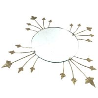 Vintage French Metal Leaf On Stalk Ornate Brass Wall Hanging Circular Glass Mirror Decorative Cloakroom circa 1990's
