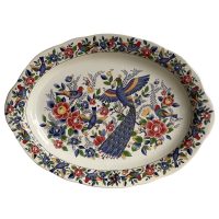 Vintage French Peacock With Hen Large Serving Platter Ceramic Roast Dinner Dish Plate Decorative Table circa 1950-60's