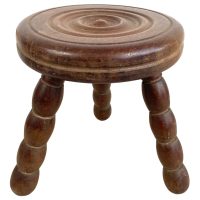 Stool Vintage French Small Chunky Tripod Bobbin Style Leg Chair Wood Milking Kitchen Table Plant Rest Stand Plinth Tabouret c1950-60's