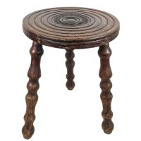 Antique French Stool Chair Large Carved Seat Wooden Kitchen Small Table Round Shaped Seat Plant Stand Plinth Tabouret c1880-1900's