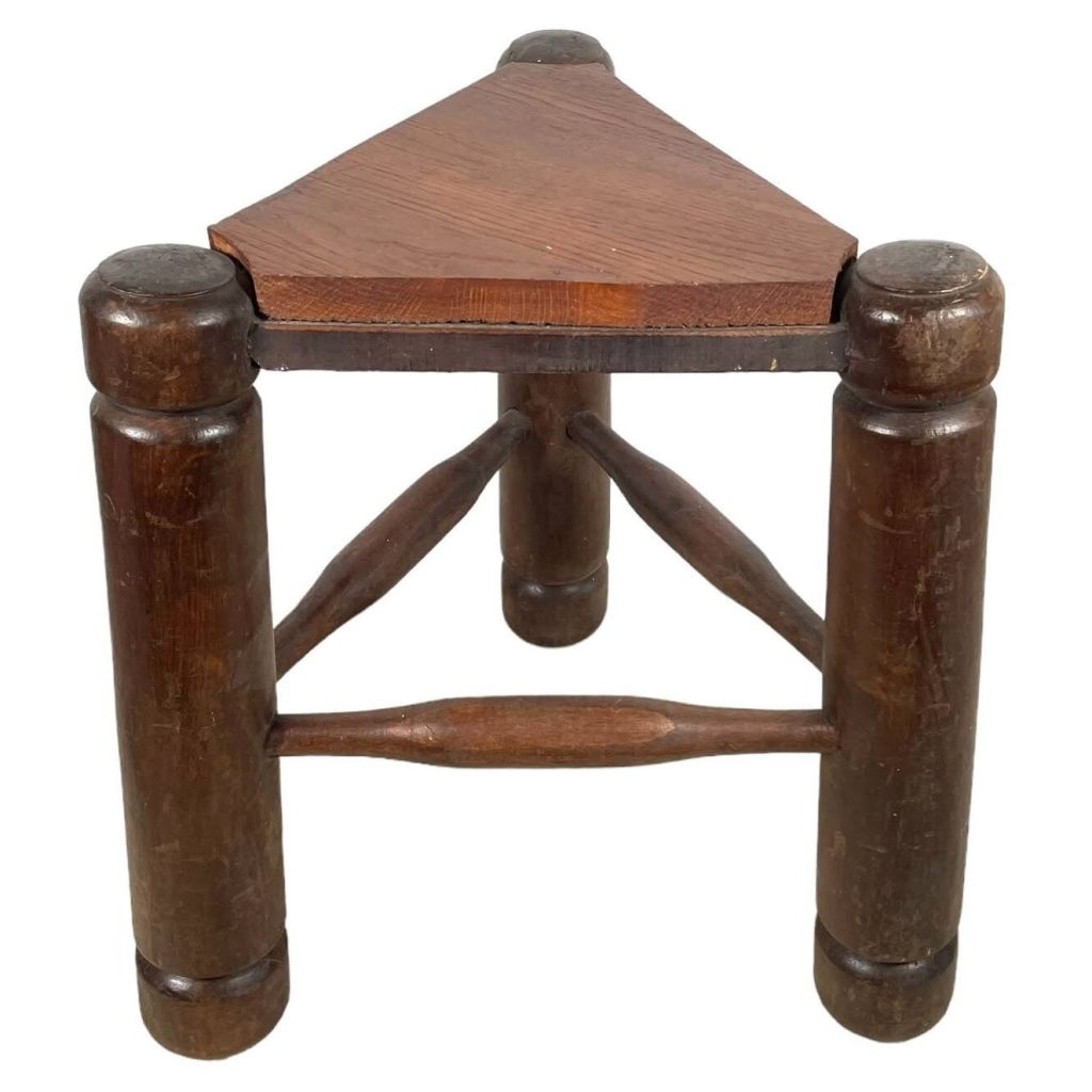 Stool Vintage French Traditional Traingle Milking Stool Small Stand Rest Plinth Seating Plant Tabouret Rattan c1960-70's