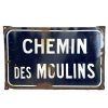Vintage French Original Iron Enamel Street Sign Chemin Des Moulins Metal Road Display Promotional c1950's