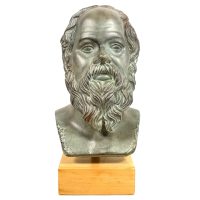 Vintage Greek Sokrat Bronzed Plaster Wood Stand Bust Head Ornament Figurine Display Gift c1980's