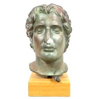 Vintage Greek Alexandre Bronzed Plaster Wood Stand Bust Head Ornament Figurine Display Gift c1980's