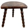 Vintage French Wooden Tripod Bobbin Leg Milking Stool Chair Seat Table Farm D Shaped Seat Plant Rest Stand Plinth Tabouret c1960-70's