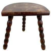 Vintage French Wooden Tripod Bobbin Leg Milking Stool Chair Seat Table Farm D Shaped Seat Plant Rest Stand Plinth Tabouret c1960-70's