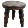 Vintage French Tiny Stool Plant Stand Seat Wooden Milking Kitchen Round Shaped Seat Twist Spiral Leg Rest Plinth Tabouret c1950-60's