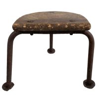 Vintage French Small Milking Stool Wooden Rusty Metal Step Chair Seat Kitchen Industrial Commercial Genuine circa 1950-60's