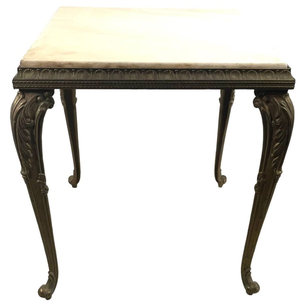 Vintage French Stone Topped Brass Table Stand Plinth Tabouret Sellette Ornate Regal c1950-60's