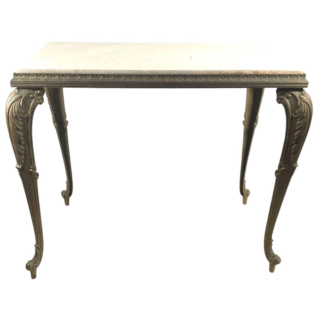 Vintage French Stone Topped Brass Table Stand Plinth Tabouret Sellette Ornate Regal c1950-60's