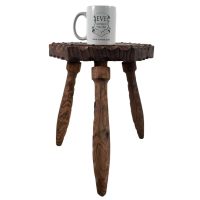 Alternative view of Stool Vintage French Brittany Seat Leather Wooden Wood Farm Country Kitchen Stand Plinth Rustic Rural REPAIR Required c1960's