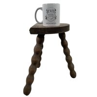Alternative view of Vintage French Wooden Tripod Bobbin Leg Milking Stool Chair Seat Table Farm D Shaped Seat Plant Rest Stand Plinth Tabouret c1960-70's