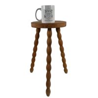 Alternative view of Stool Vintage French Tripod Bobbin Leg Chair Seat Wooden Milking Table Round Shaped Plant Rest Stand Plinth Tabouret c1970's