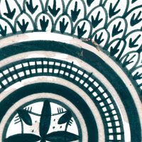 Alternative view of Vintage Moroccan Green White Dish Bowl Plate Pottery Clay Arabian Theme Earthware Earth Tone Exotic Tribal Desert Fruit c1980-90's