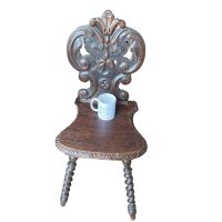 Alternative view of Antique Chair French Brittany Hand Carved Panel Table Kitchen Seat Seating Stand Plinth Tabouret decor DAMAGED REPAIRED c1880-1900's