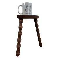 Alternative view of Vintage French Wooden Tripod Bobbin Leg Milking Stool Chair Seat Table Farm D Shaped Seat Plant Rest Stand Plinth Tabouret c1960's