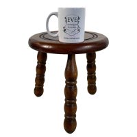 Alternative view of Vintage French Stool Chair Seat Wooden Milking Kitchen Table Round Shaped Seat Turned Leg Plant Rest Stand Plinth Tabouret c1960-70's